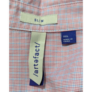 New Artefact sz XXL Slim Shirt tiny plaid print buttons long sleeves 3579